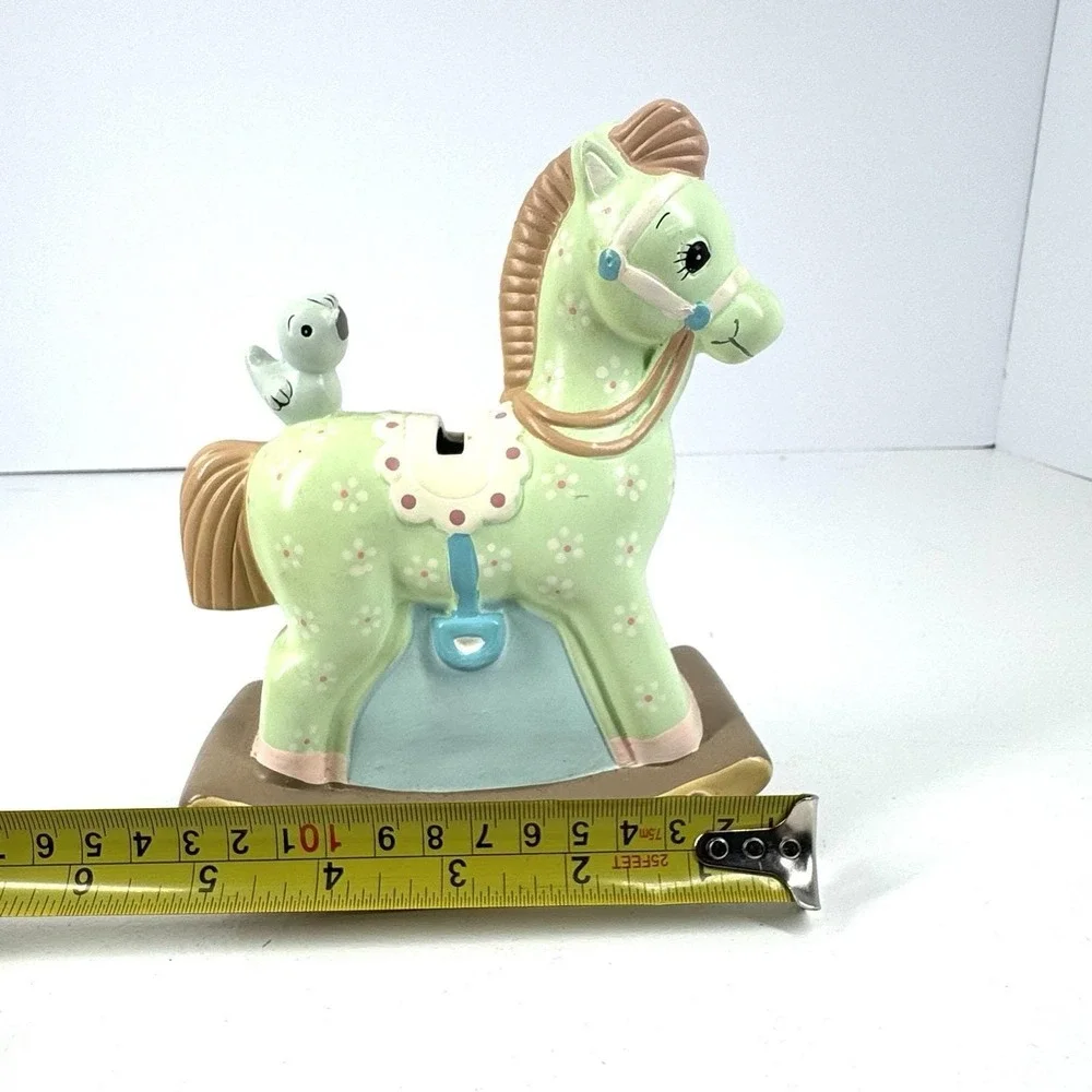Vintage 1982‎ Enesco Hand Painted Rocking Horse Bird Ceramic Coin Bank Stopper